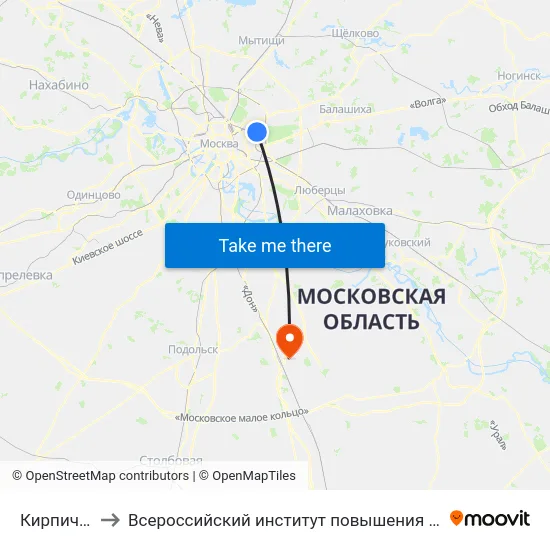 Кирпичная ул. to Всероссийский институт повышения квалификации МВД РФ map