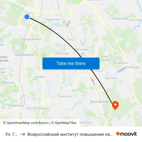 Ул. Грина to Всероссийский институт повышения квалификации МВД РФ map