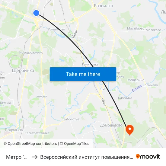 Метро "Аннино" to Всероссийский институт повышения квалификации МВД РФ map