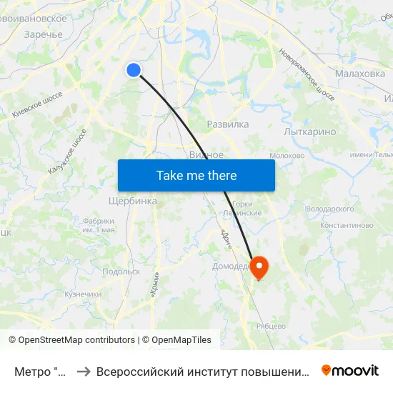 Метро "Зюзино" to Всероссийский институт повышения квалификации МВД РФ map