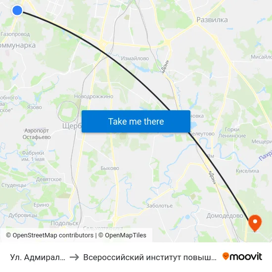 Ул. Адмирала Корнилова to Всероссийский институт повышения квалификации МВД РФ map