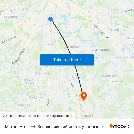 Метро "Нагатинская" to Всероссийский институт повышения квалификации МВД РФ map