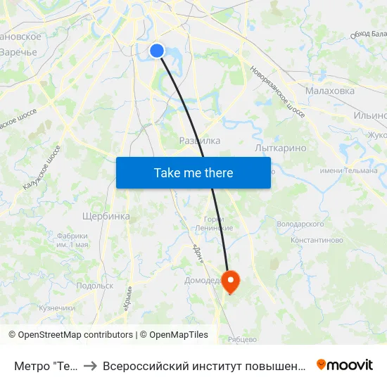 Метро "Технопарк" to Всероссийский институт повышения квалификации МВД РФ map