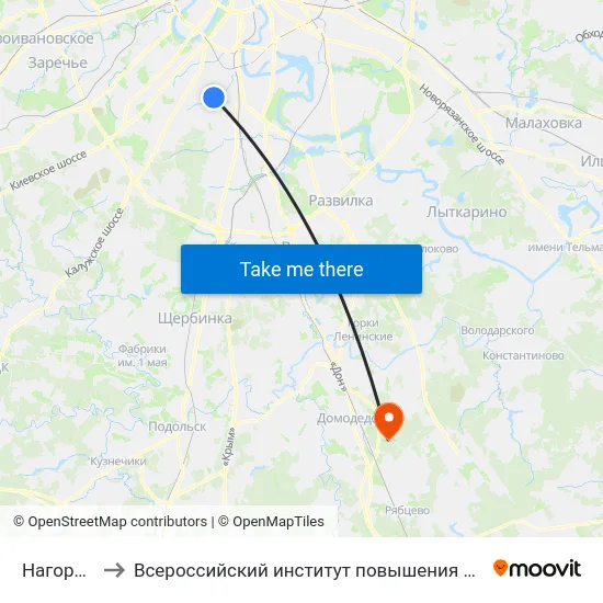 Нагорная ул. to Всероссийский институт повышения квалификации МВД РФ map