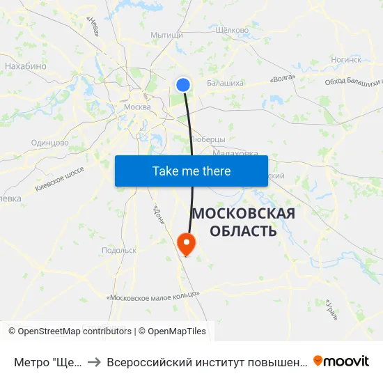 Метро "Щелковская" to Всероссийский институт повышения квалификации МВД РФ map