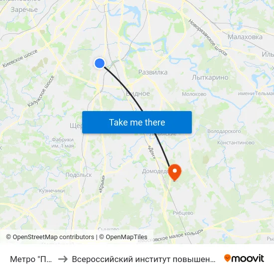 Метро "Пражская" to Всероссийский институт повышения квалификации МВД РФ map