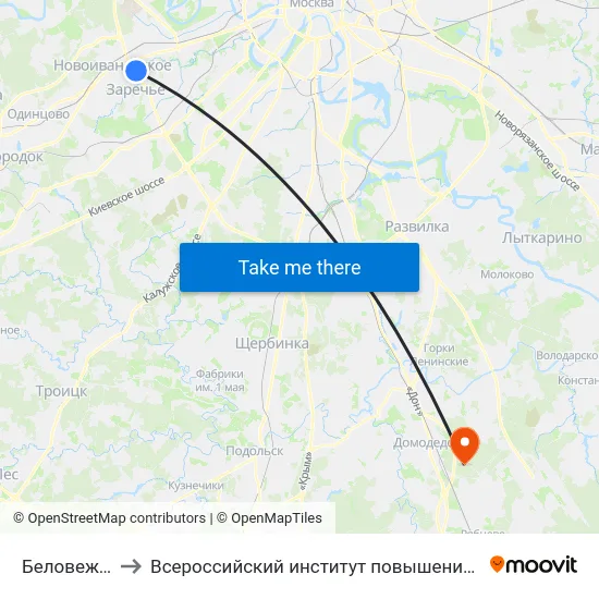 Беловежская ул. to Всероссийский институт повышения квалификации МВД РФ map