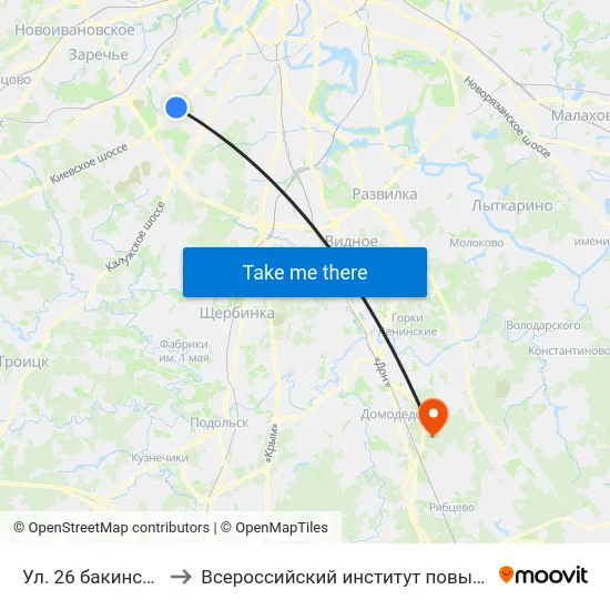 Ул. 26 бакинских комиссаров to Всероссийский институт повышения квалификации МВД РФ map