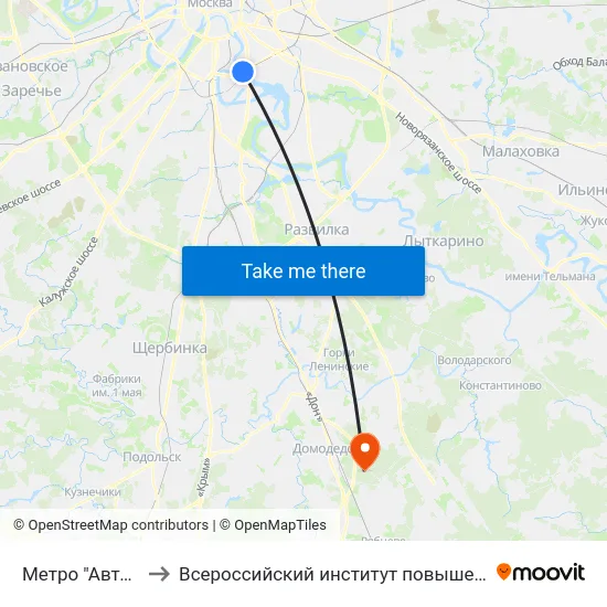Метро "Автозаводская" to Всероссийский институт повышения квалификации МВД РФ map