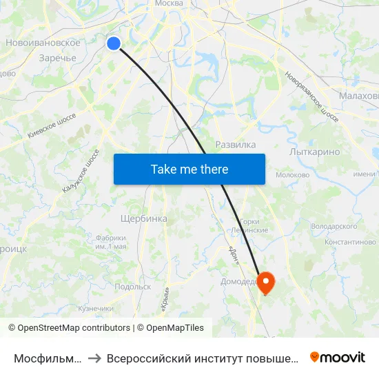 Мосфильмовская ул. to Всероссийский институт повышения квалификации МВД РФ map