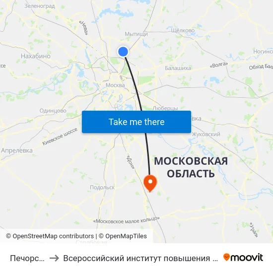 Печорская ул. to Всероссийский институт повышения квалификации МВД РФ map