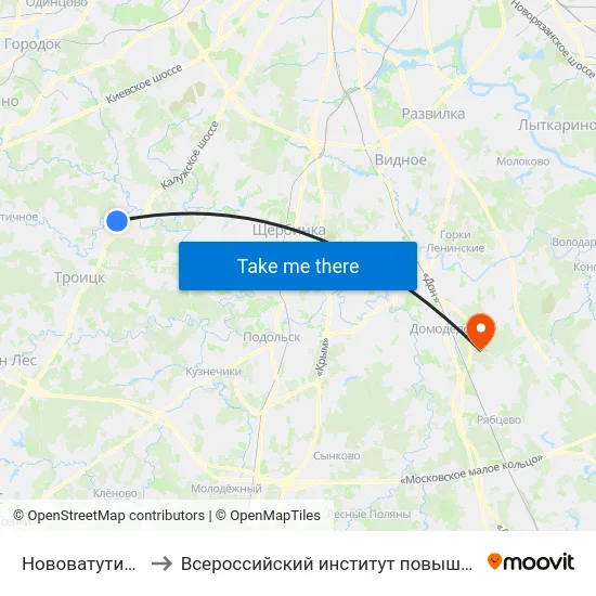 Нововатутинский просп. to Всероссийский институт повышения квалификации МВД РФ map