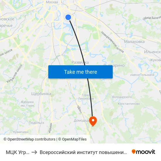 МЦК Угрешская to Всероссийский институт повышения квалификации МВД РФ map