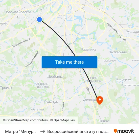 Метро "Мичуринский проспект" to Всероссийский институт повышения квалификации МВД РФ map