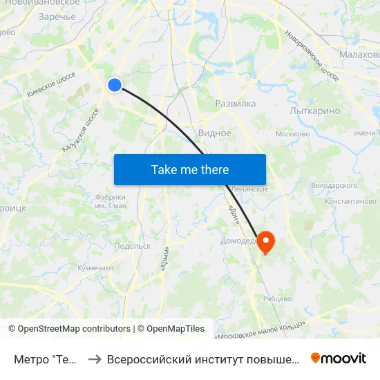 Метро "Теплый Стан" to Всероссийский институт повышения квалификации МВД РФ map