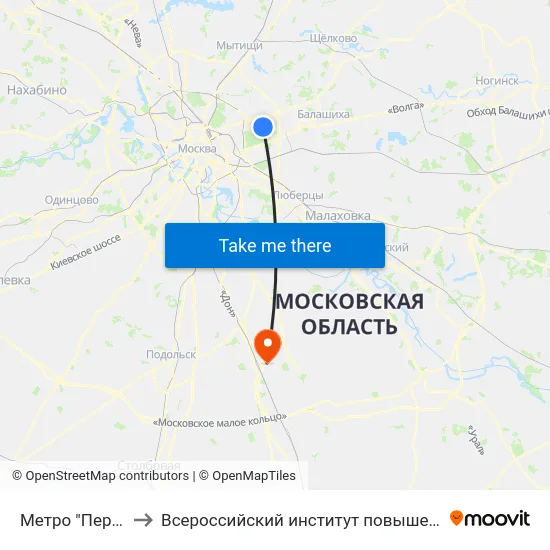 Метро "Первомайская" to Всероссийский институт повышения квалификации МВД РФ map