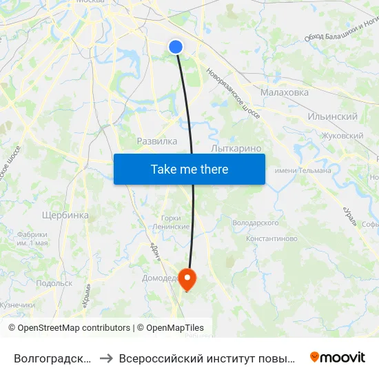 Волгоградский просп., 163 to Всероссийский институт повышения квалификации МВД РФ map