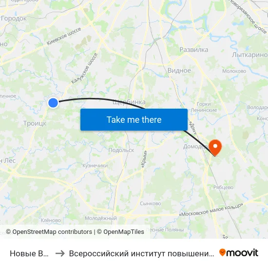 Новые Ватутинки to Всероссийский институт повышения квалификации МВД РФ map