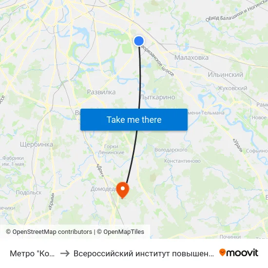 Метро "Котельники" to Всероссийский институт повышения квалификации МВД РФ map