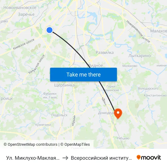 Ул. Миклухо-Маклая - Университет дружбы народов to Всероссийский институт повышения квалификации МВД РФ map