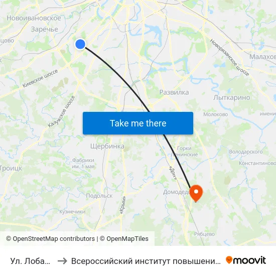 Ул. Лобачевского to Всероссийский институт повышения квалификации МВД РФ map