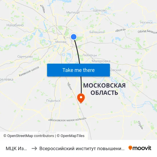 МЦК Измайлово to Всероссийский институт повышения квалификации МВД РФ map