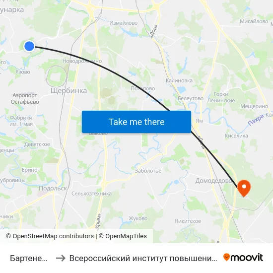 Бартеневская ул. to Всероссийский институт повышения квалификации МВД РФ map