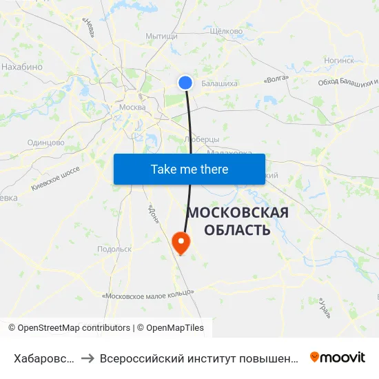 Хабаровская ул., 4 to Всероссийский институт повышения квалификации МВД РФ map