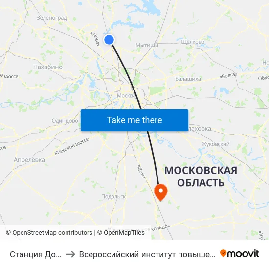 Станция Долгопрудная to Всероссийский институт повышения квалификации МВД РФ map