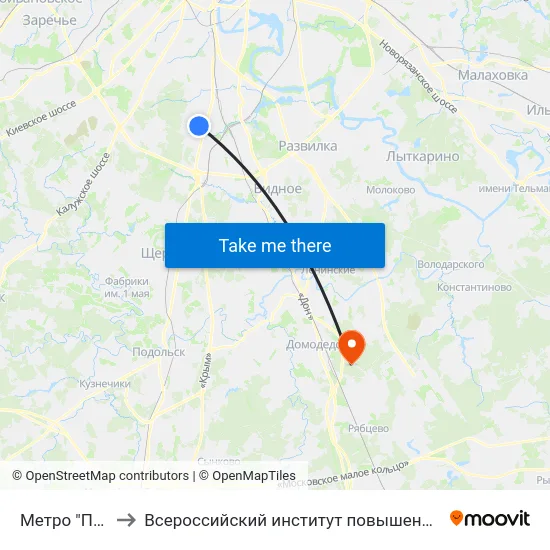 Метро "Пражская" to Всероссийский институт повышения квалификации МВД РФ map