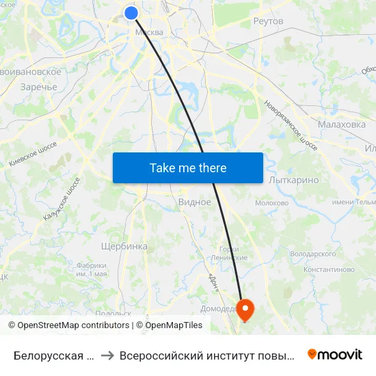 Белорусская (Belorusskaya) to Всероссийский институт повышения квалификации МВД РФ map