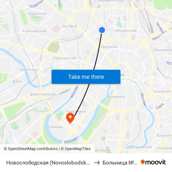 Новослободская (Novoslobodskaya) to Больница №61 map