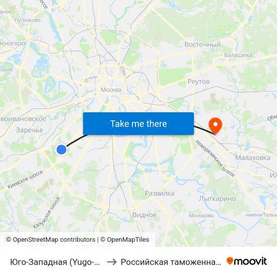 Юго-Западная (Yugo-Zapadnaya) to Российская таможенная академия map