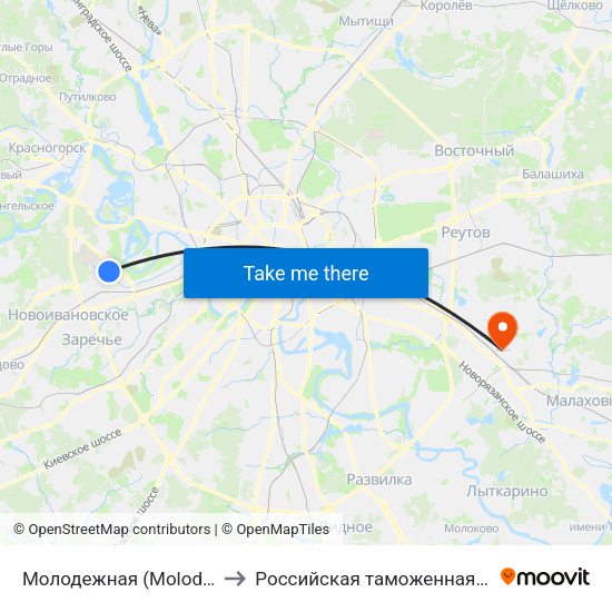 Молодежная (Molodezhnaya) to Российская таможенная академия map