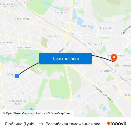 Люблино (Lyublino) to Российская таможенная академия map