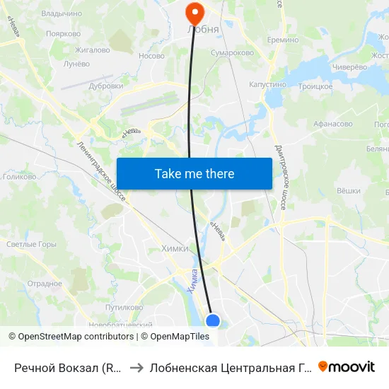 Речной Вокзал (Rechnoy Vokzal) to Лобненская Центральная Городская Больница map