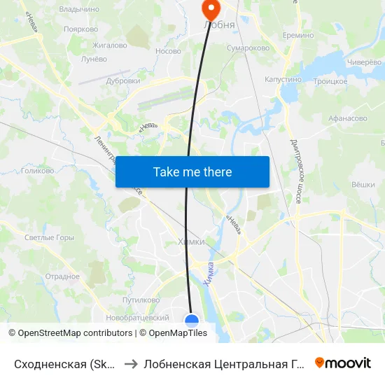 Сходненская (Skhodnenskaya) to Лобненская Центральная Городская Больница map