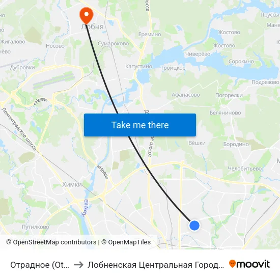 Отрадное (Otradnoe) to Лобненская Центральная Городская Больница map