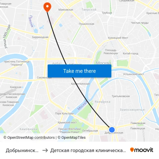 Добрынинская (Dobryninskaya) to Детская городская клиническая больница №13 имени Н.Ф. Филатова map