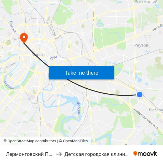 Лермонтовский Проспект (Lermontovsky Prospekt) to Детская городская клиническая больница №13 имени Н.Ф. Филатова map