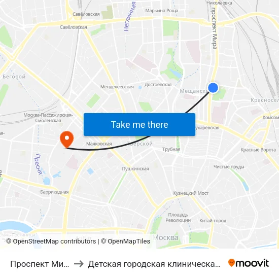 Проспект Мира (Prospekt Mira) to Детская городская клиническая больница №13 имени Н.Ф. Филатова map
