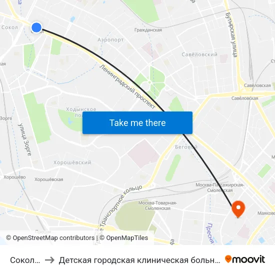 Сокол (Sokol) to Детская городская клиническая больница №13 имени Н.Ф. Филатова map