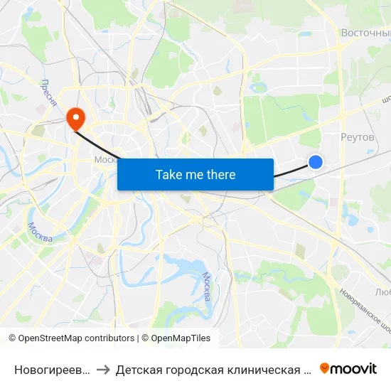 Новогиреево (Novogireevo) to Детская городская клиническая больница №13 имени Н.Ф. Филатова map