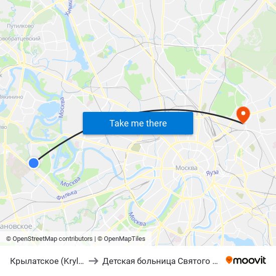 Крылатское (Krylatskoe) to Детская больница Святого Владимира map