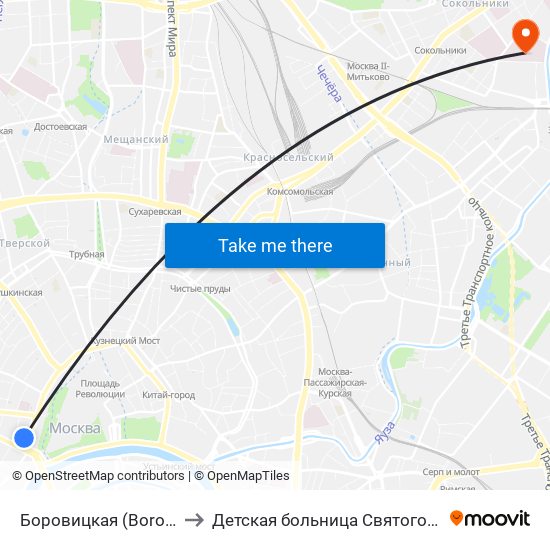Боровицкая (Borovitskaya) to Детская больница Святого Владимира map