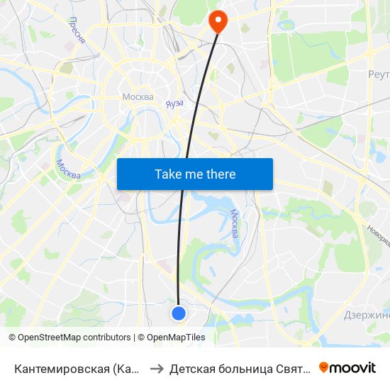 Кантемировская (Kantemirovskaya) to Детская больница Святого Владимира map