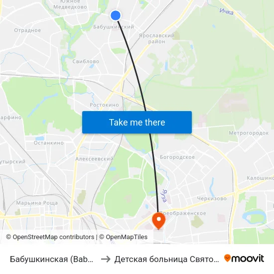 Бабушкинская (Babushkinskaya) to Детская больница Святого Владимира map