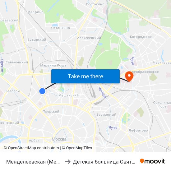 Менделеевская (Mendeleevskaya) to Детская больница Святого Владимира map