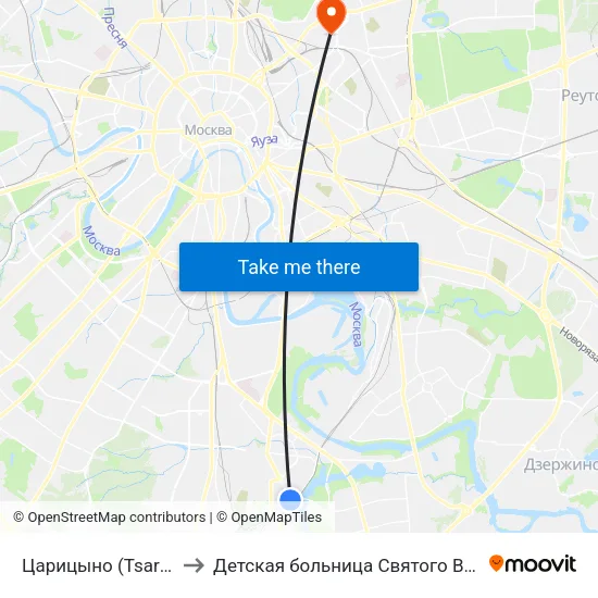 Царицыно (Tsaritsyno) to Детская больница Святого Владимира map