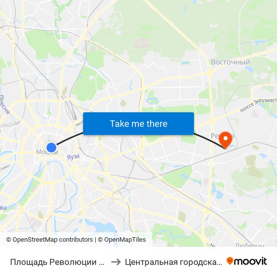 Площадь Революции (Ploschad Revolyutsii) to Центральная городская больница г. Реутов map